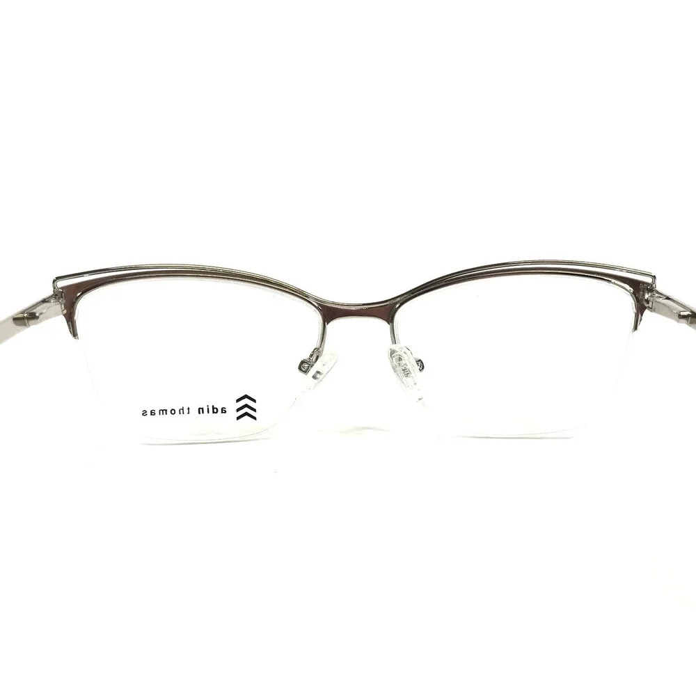 Adin Thomas Eyeglasses Frames AT-426 C2 Brown Silver Cat Eye Half Rim 52-16-135